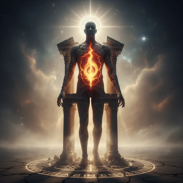 Human silhouette as temple with divine light dwelling inside, representing the body as God's dwelling place