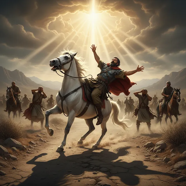Paul on the road to Damascus with blinding light from heaven during his conversion