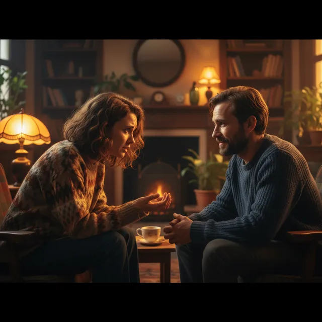 Two people in private conversation with one sharing vulnerably and the other listening with compassion