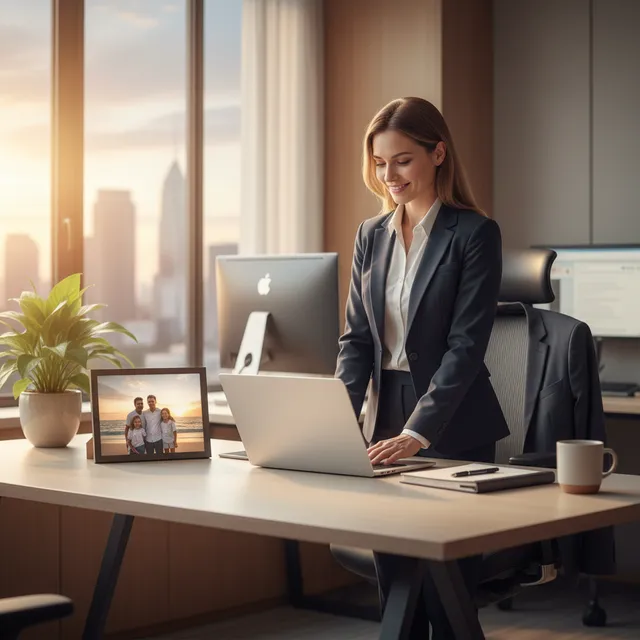 Professional person closing laptop at end of workday, demonstrating healthy work-life balance