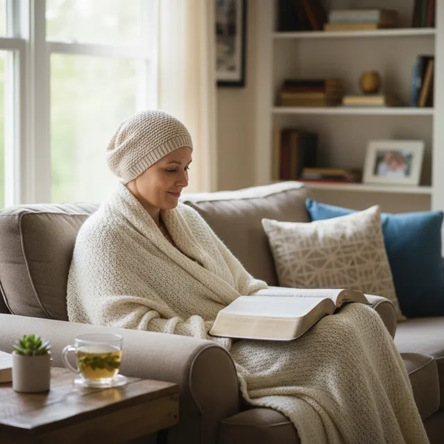 Cancer patient finding comfort through Scripture reading during treatment