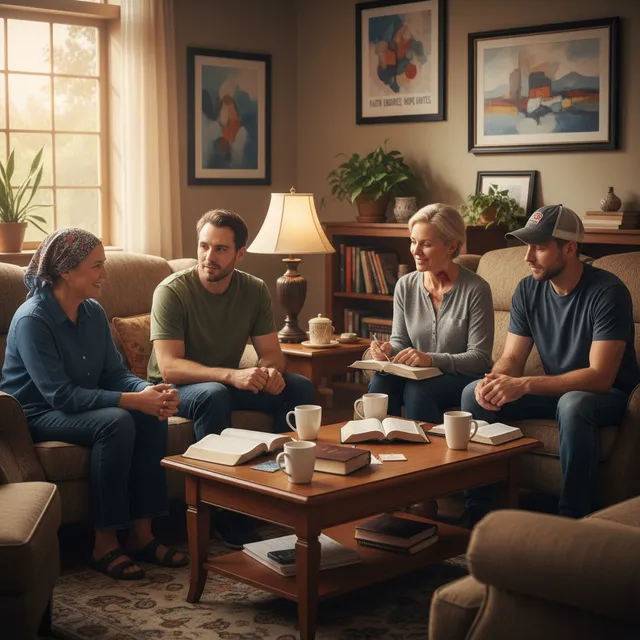 Cancer support group studying the Bible together for mutual encouragement