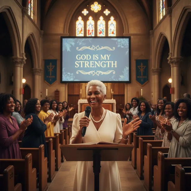 Cancer survivor sharing testimony of faith and healing in church