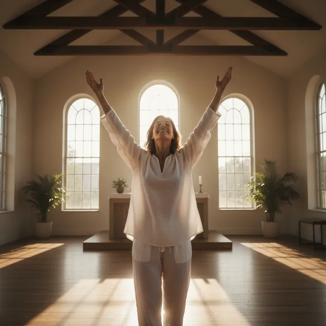 Person with arms raised in worship expressing freedom and joy