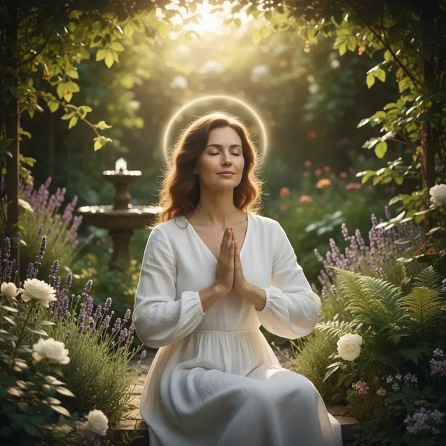 Person in peaceful setting experiencing emotional healing through prayer