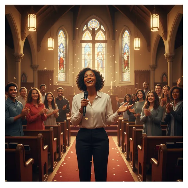 Person sharing healing testimony with church congregation