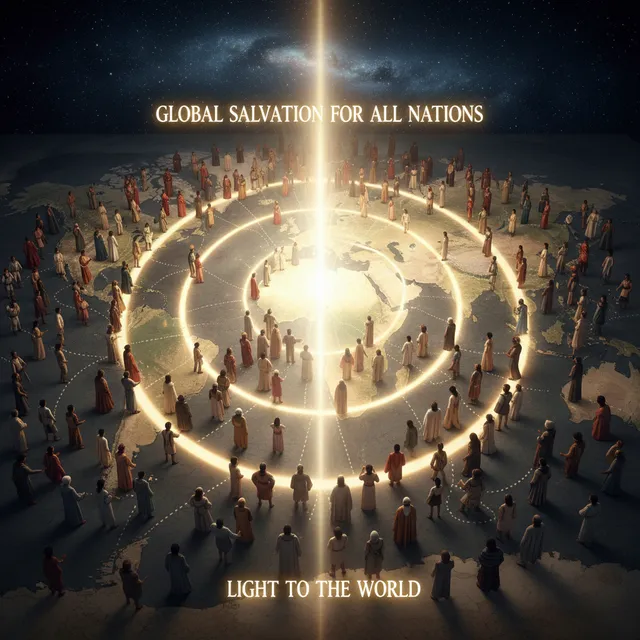Divine light radiating outward to all nations symbolizing global salvation