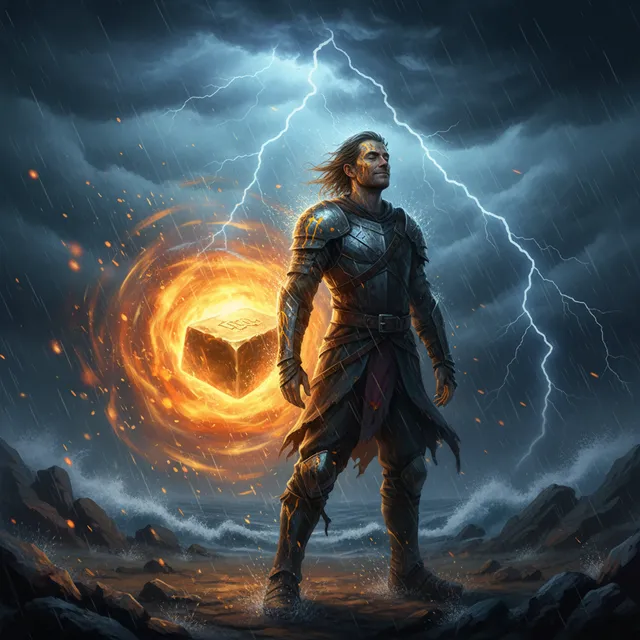 Person standing strong through storm, tested but not broken, representing trials producing steadfastness