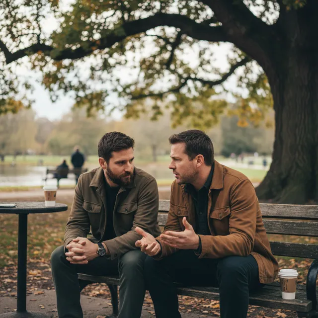 Two men having a meaningful accountability conversation, demonstrating Christian brotherhood