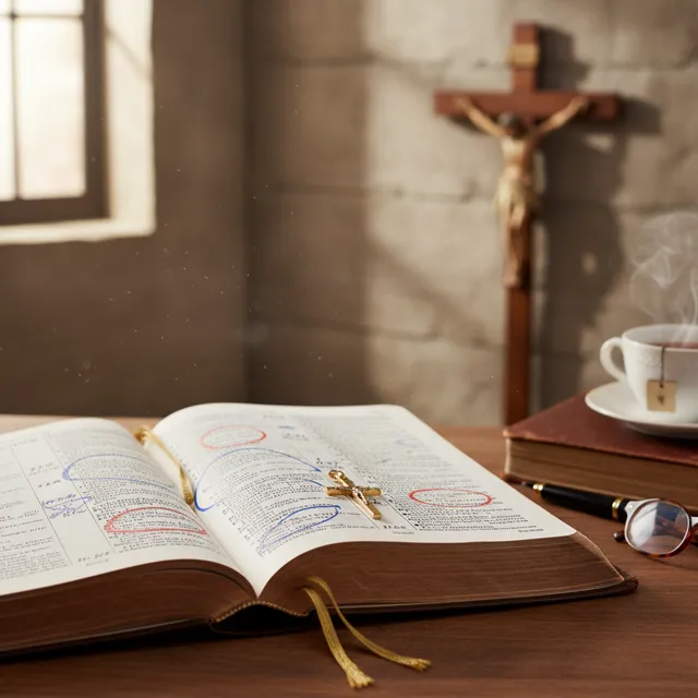 Open Bible showing Old Testament with cross visible highlighting messianic passages