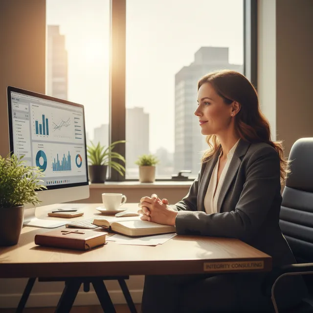 Professional in workplace setting applying biblical wisdom in business context