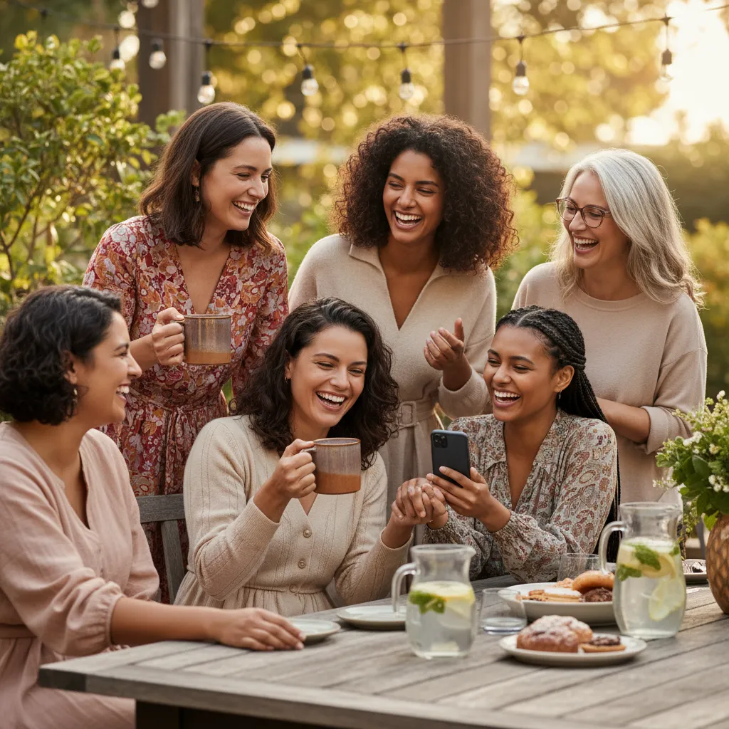 Diverse women's Bible study group gathered in cozy living room with open Bibles and journals