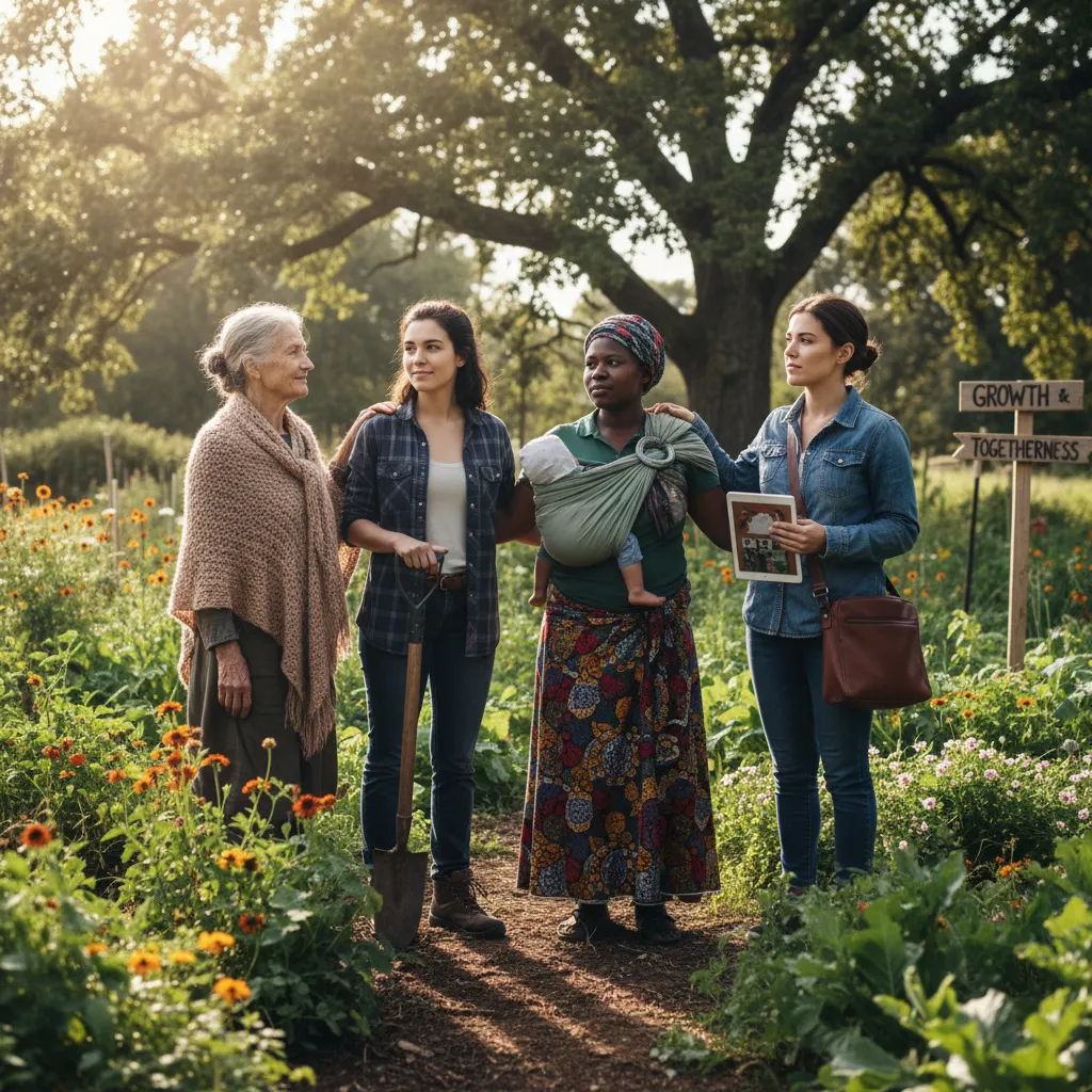 Women's small group prayer circle with hands joined, Bibles visible, diverse ages and ethnicities with peaceful expressions in reverent worship atmosphere