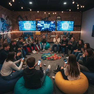 Youth group of teenagers engaged in a Bible quiz competition